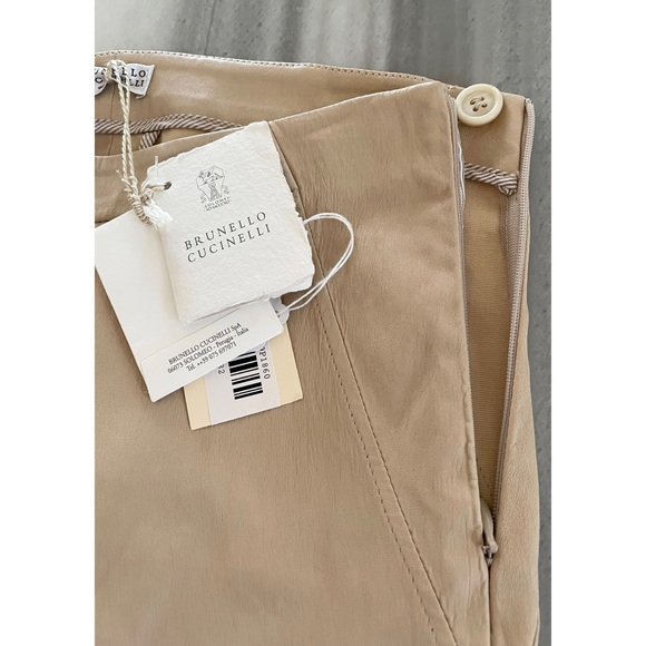 BRUNELLO CUCINELLI BEIGE LEATHER SKINNY PANTS SIZE 2 NWT - Picture 4 of 6